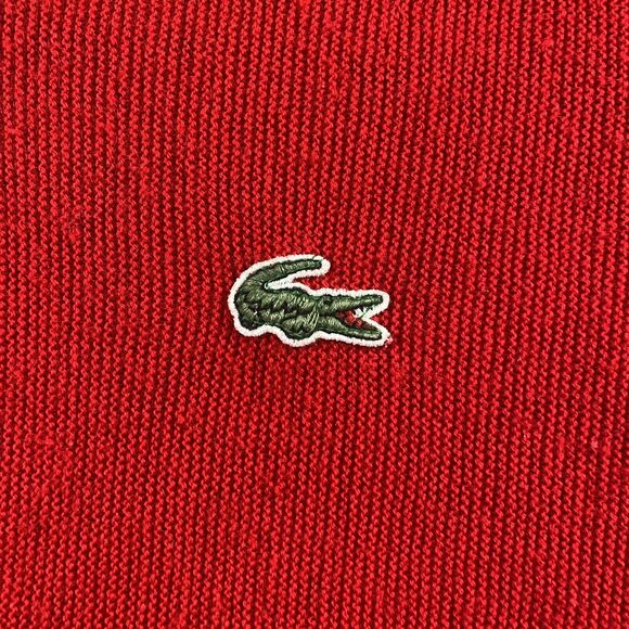 Vtg Izod Lacoste Red Orlon Acrylic V-Neck Sweater Men’s Sz Large Gator USA Made - Picture 2 of 9